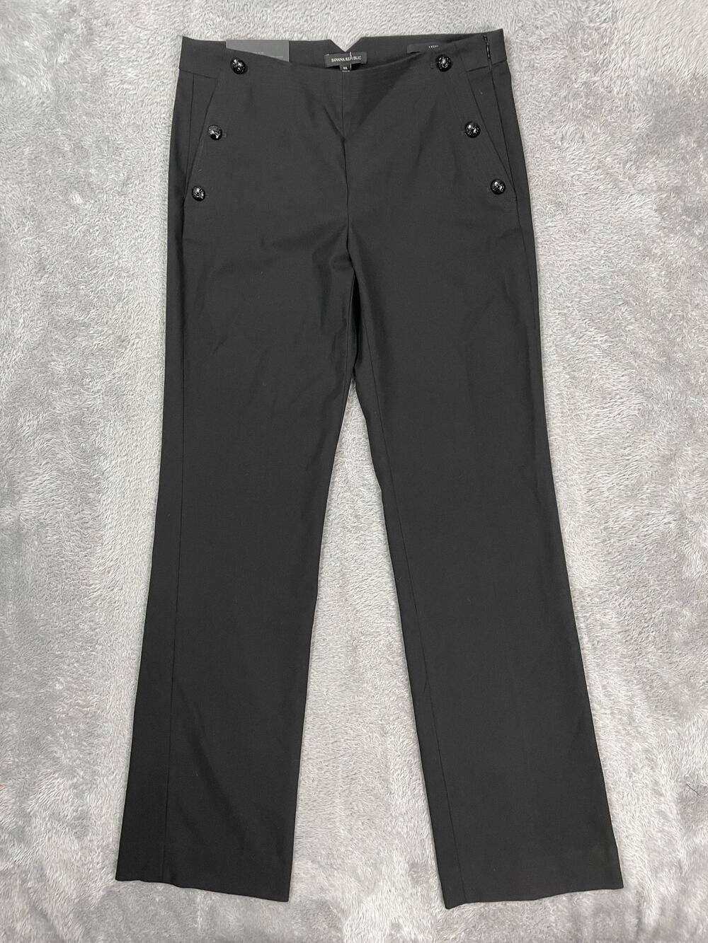 Banana Republic Logan Dress Pants Womens 10L Black Mid Rise Trouser Leg Stretch